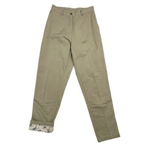 LL Bean Womens 8 Med Tall Khaki Chinos Floral Flannel Lined Pants Tan